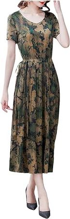 Women's Floral Midi Length Prom Dresses Summer Vintage Satin Printed Sundress at Amazon Women’s Clothing store