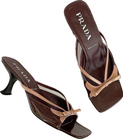prada darling pink leather bow-detailed brown patent leather kitten heel sandals