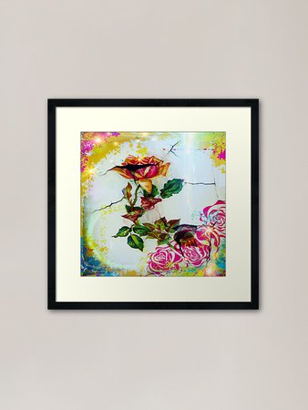 "Vintage Yellow & Pink Roses" Framed Art Print by gizzycat | Redbubble