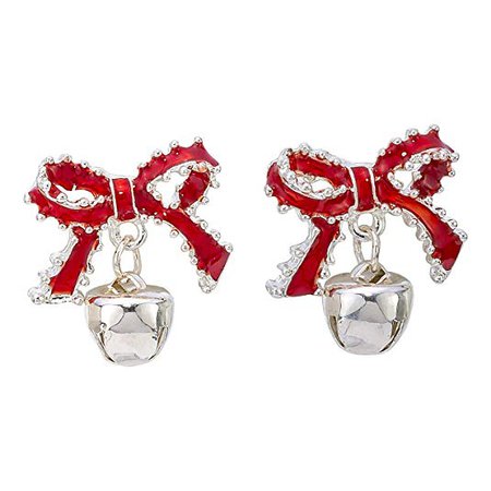 Madison Tyler Holiday Collection Bow With Bell Earring Set - Silver Plated, Red, And Clear: Jewelry