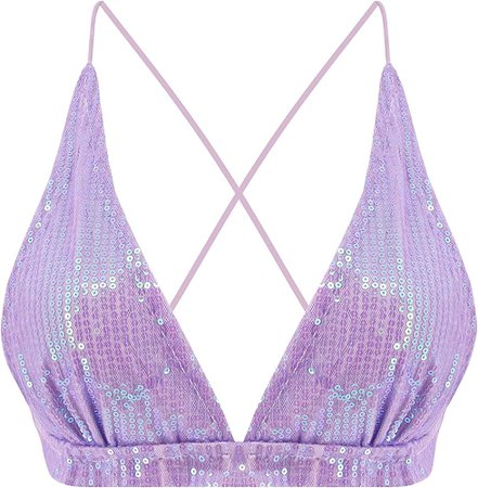Erinaco Women's Sparkly Sequin Crop Top V-Neck Low-Cut Tube Top Backless Tank Tops Spaghetti Strap Camisole Bright Purple at Amazon Women’s Clothing store