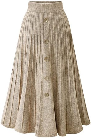 Youhan Women's High Waist A-Line Pleated Knitted Skirt (Medium, Black) at Amazon Women’s Clothing store