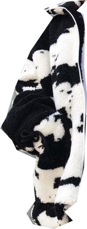 plush cow pattern oversized zipper sweater, itgirlshop