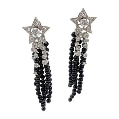 Chanel Comète Diamond and Black Spinel Earrings For Sale at 1stdibs