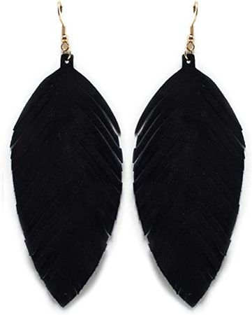 Amazon.com: Miracle Collection Large Genuine Soft Leather Handmade Fringe Feather Lightweight Tear Drop Dangle Color Earrings for Women Girls Fashion (Beige): Clothing, Shoes & Jewelry
