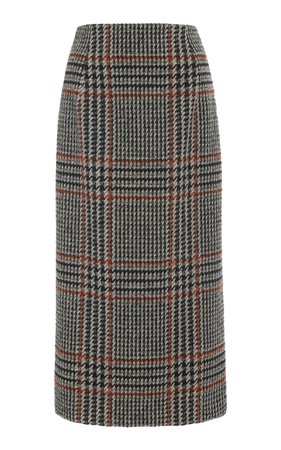 Plaid Wool-Blend Midi Skirt by Oscar de la Renta | Moda Operandi