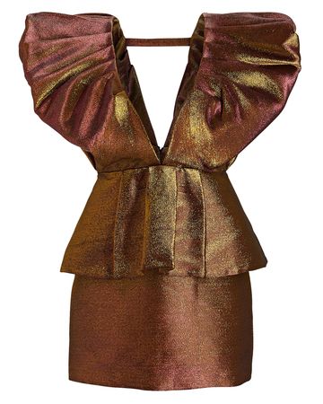 Ronny Kobo Calin Puff-Shoulder Dress In Gold | INTERMIX®