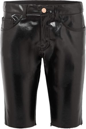 Paneled Frayed Coated-denim Shorts - Black