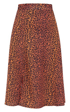 Brown Leopard Print Floaty Midi Skirt | PrettyLittleThing USA