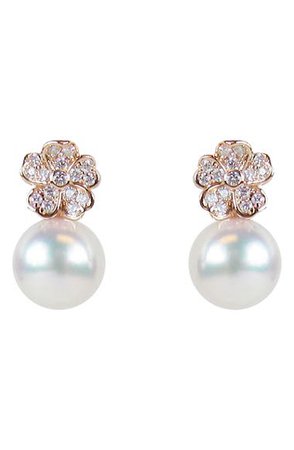 Mikimoto Akoya Cultured Pearl & Diamond Flower Earrings | Nordstrom