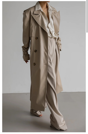 DIANA FAUX LEATHER TRENCH COAT - BEIGE
