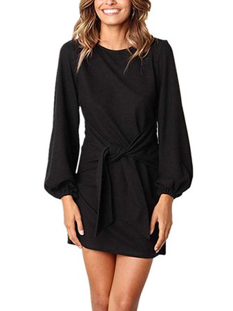 Xuan2Xuan3 Women's Knit Pullover Sweatshirt Dress Knot Front Long Sleeve Casual Bodycon Mini Dress at Amazon Women’s Clothing store