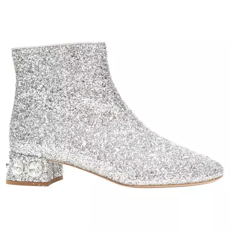 new MIU MIU silver glitter large diamante crystal heel ankle boots EU37 For Sale at 1stDibs