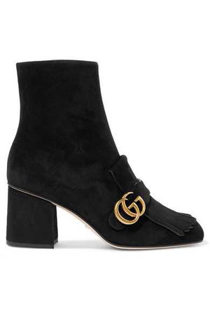 Gucci | Marmont fringed logo-embellished suede ankle boots | NET-A-PORTER.COM