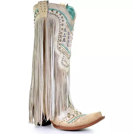 Corral Ladies Bone Multicolor Crystal and Fringe Snip Toe Boots C3424 | Google Shopping