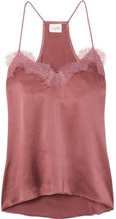 The Racer Lace-trimmed Silk-charmeuse Camisole - Pink
