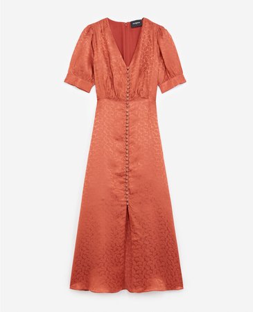 Buttoned jacquard long pink dress | The Kooples