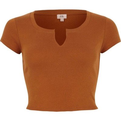 Brown notch front cropped T-shirt