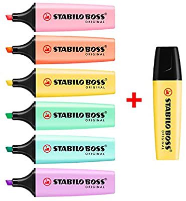 Amazon.com : STABILO BOSS Original Pastel Highlighter Pens Highlighter Markers - Bumper Pack of 7 : Office Products