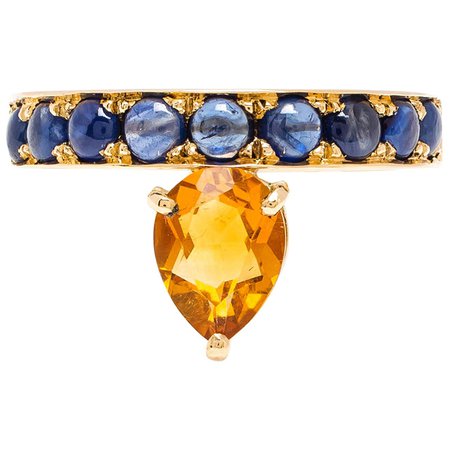 Dubini Theodora Citrine and Blue Sapphire 18K Yellow Gold Ring For Sale at 1stDibs
