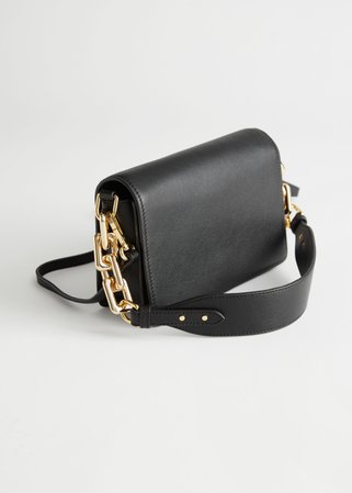 Chunky Chain Square Leather Bag - Black - Shoulderbags - & Other Stories