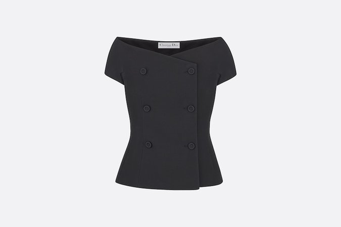 Off-The-Shoulder Jacket Black Double-Breasted Wool and Silk | DIOR