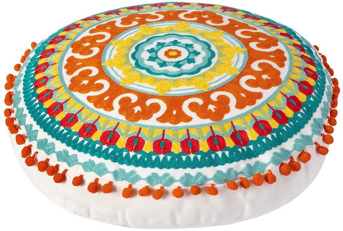 Embroidered Bohemian Round Floor Pillow, Ethnic Boho Cotton Cushion for Living Room Bedroom Balcony Yoga Room Car Office Outdoor, Home Decor Colorful Pouf Ottoman (18 inch Approx): Home & Kitchen