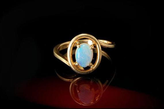 Antique Art Deco Light Blue Opal Cabochon 14k Gold Ring | Etsy