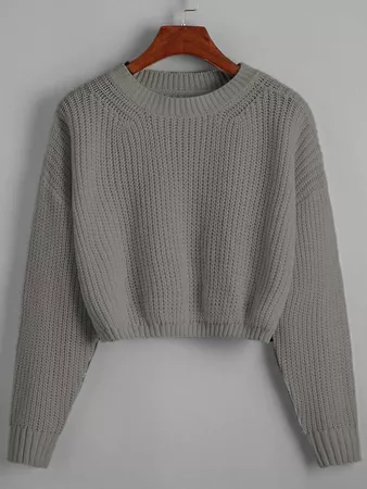 Solid Drop Shoulder Crop Sweater