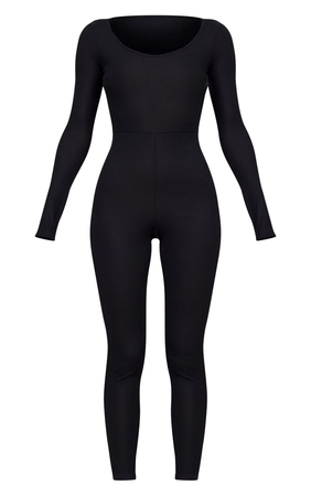 Black Ribbed Long Sleeve Scoop Neck Jumpsuit $15