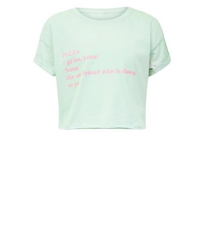 Teens Mint Green Pizza Slogan T-Shirt
