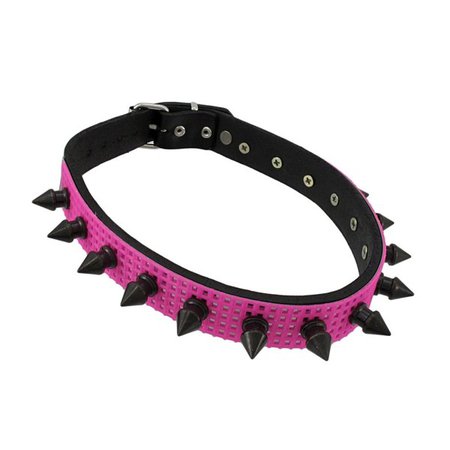 Leather Choker Necklaces Cyberpunk Spiked Choker Necklace W/ Hot Pink Uv Accents Pink - CH1193GKMVB
