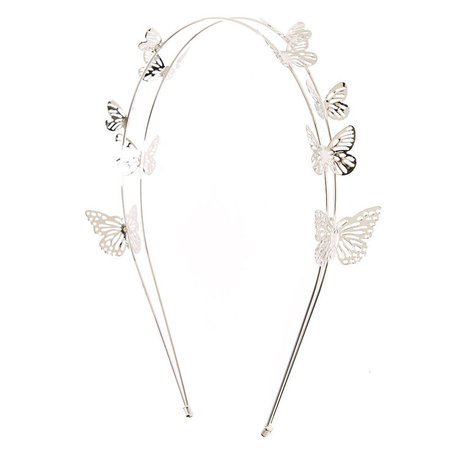 Silver Double Row Butterfly Headband | Claire's US