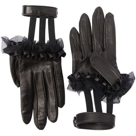 Black Leather Gloves w/ Wrist Strap