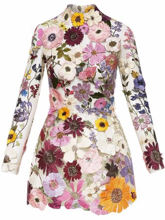 Oscar De La Renta Floral Embroidered Mini Dress - Farfetch