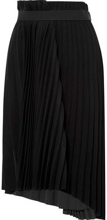 Pleated Crepe Midi Skirt - Black