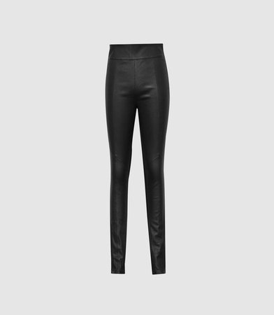 Meave Black Panelled Leather Leggings – REISS