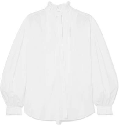 Pussy-bow Pintucked Cotton-poplin Blouse - White