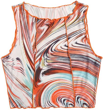 SheIn Women's Sleeveless Round Neck Crop Tank Tops Printed Vest at Amazon Women’s Clothing store