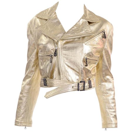 Gianni Versace Fall Winter 1994 95 Runway Vintage Embossed Gold Moto Jacket For Sale at 1stdibs