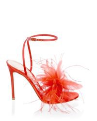 Gianvito Rossi Satin Feather Ankle-strap Sandals in Red - Lyst