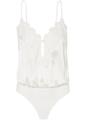 Cami NYC | The Iris lace-trimmed silk-charmeuse and stretch-jersey thong bodysuit | NET-A-PORTER.COM