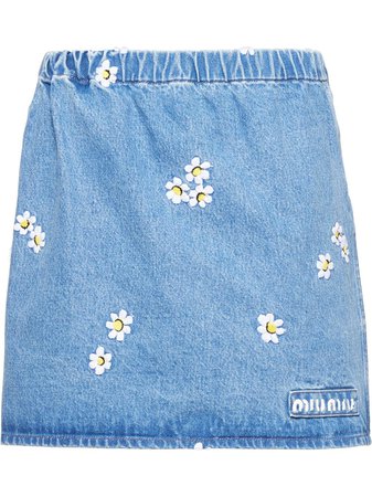 Miu Miu Daisy Embroidered Skirt - Farfetch