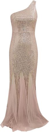 Amazon.com: zcgoxvn Women's Elegant Wedding Dress Glitter Cocktail Maxi Dress One Shoulder Foamal Dress A-Line Evening Dress Clubewear : Clothing, Shoes & Jewelry
