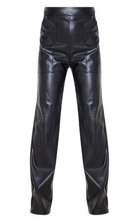 Black Pocket Faux Leather Straight Leg Trouser | PrettyLittleThing
