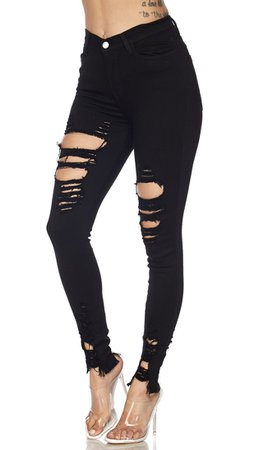 Distressed High Waisted Ripped Skinny Jeans - Black | Soho Girl