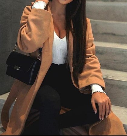 brown jacket, white tank top, black pants-outfit