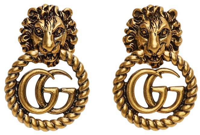 GUCCI Gold GG Lion Head Earrings