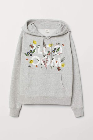 Embroidered Hoodie - Gray