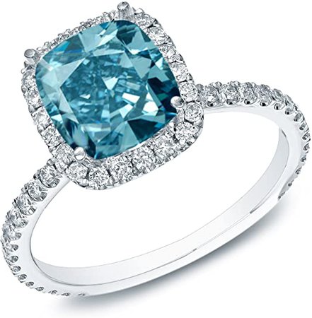 Diamond Wish 14k White Gold Cushion-Cut Halo Blue Diamond Engagement Ring (1 1/2cttw, Blue, H-I, SI1-SI2) Size 4-9 | Amazon.com